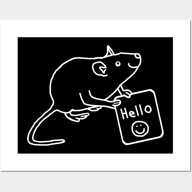 White Line Mouse Rat says Hello Wall Art by ellenhenryart